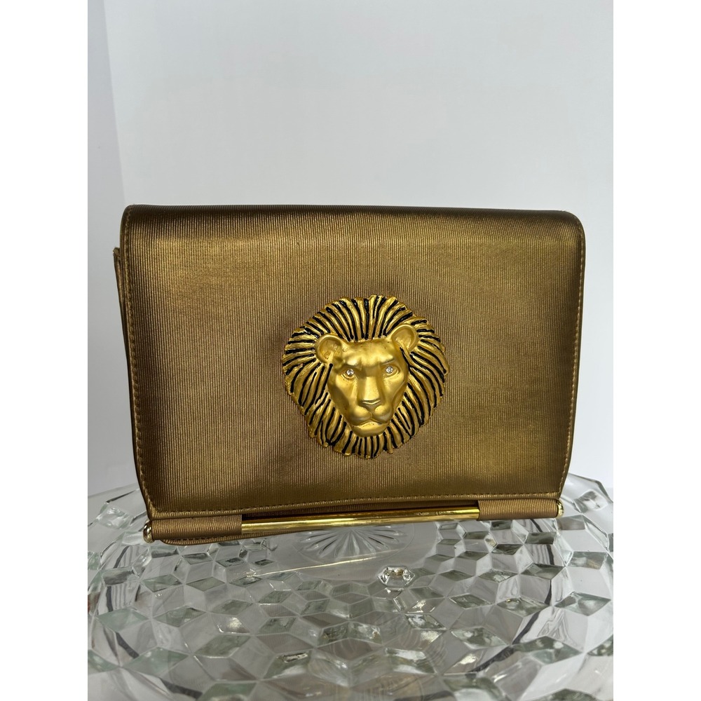 Vintage 1980's Nima Gold‎ Lion Head Evening Bag Clutch
